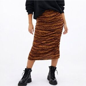 Zara Mesh Printed Ruched Tulle Midi Skirt Size XS